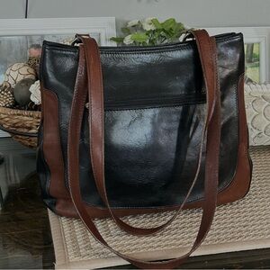 VALENTINA Vintage Brown and Black Leather Shoulder Bag